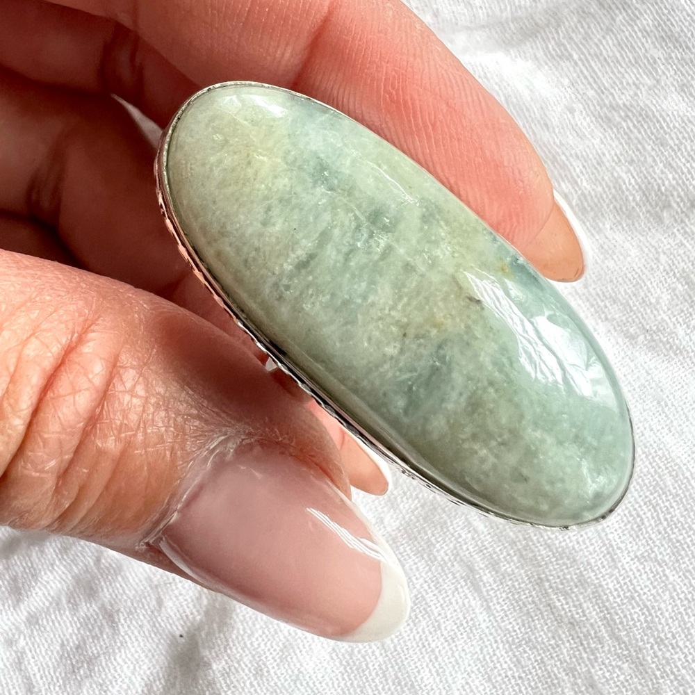 925 Massive Aquamarine Long Oval Ring 6 - Picture 4 of 10